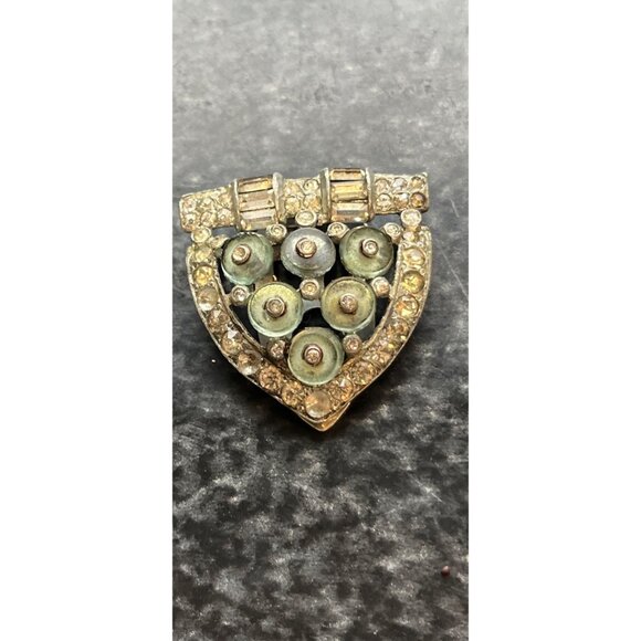 Vtg Base Metal Art Deco Rhinestone Dress Purse Or Hat Clip Square Rhinestones - Picture 1 of 5